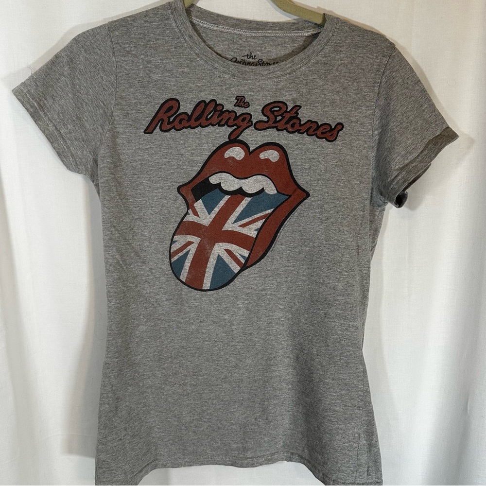 Rolling Stones grey British flag tounge Union Jack flag t-shirt women’s large